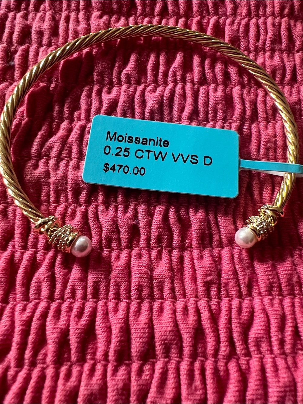 Twisted bangle, Cable Cuff Bracelet - Moissanite Pearl Accent